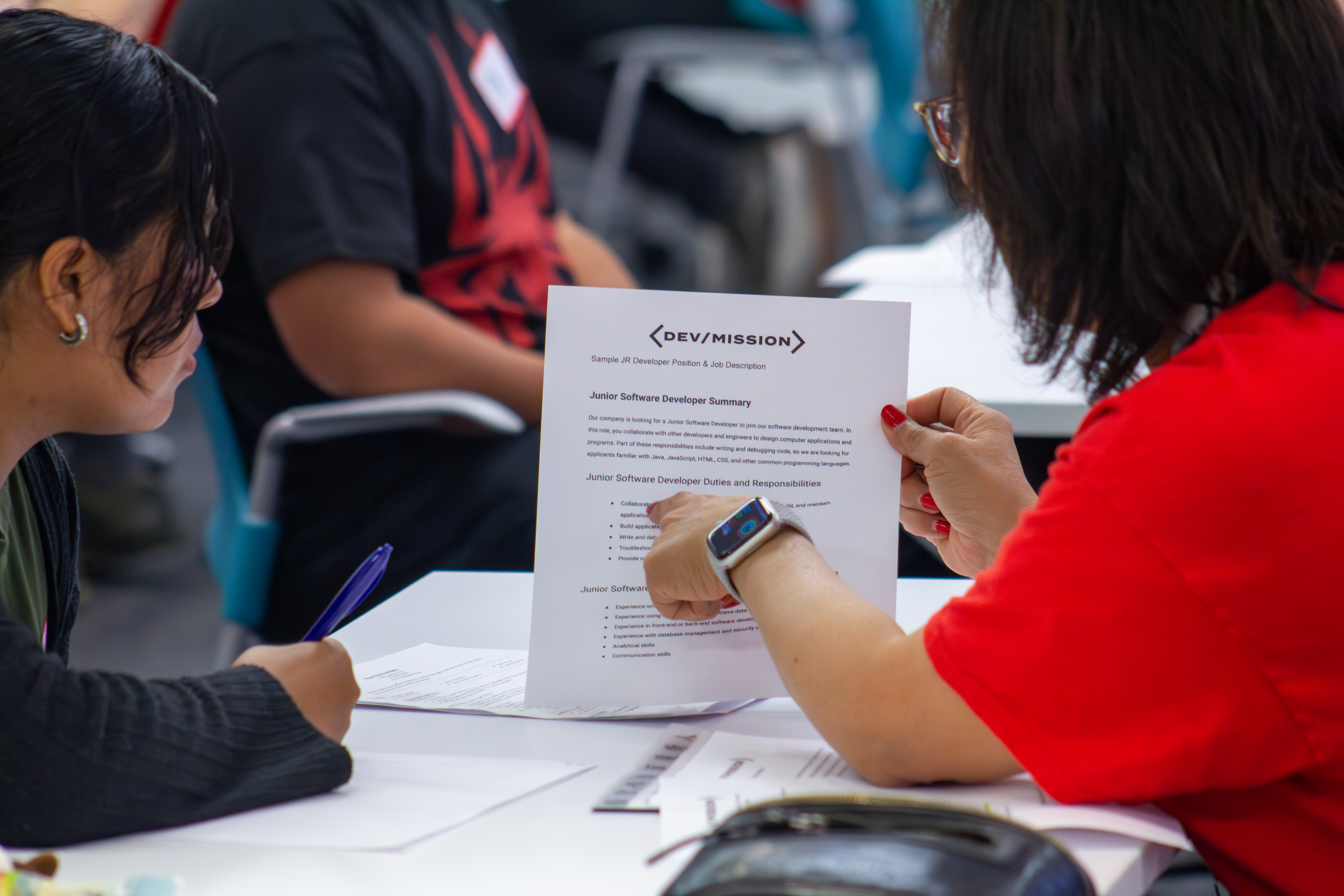 Trainee geting feedback during Mock Interviews